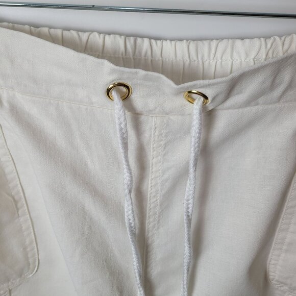 Cato White Linen Elastic Waist Drawstring Shorts Size 18/20W Pockets - Picture 2 of 10